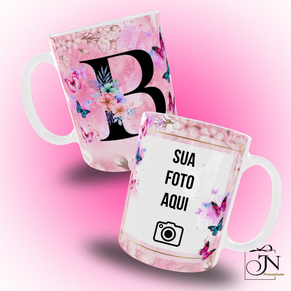 Caneca Xicara Floral com foto/Nome Presente Personalizado Dia das MÃES Presente Criativo