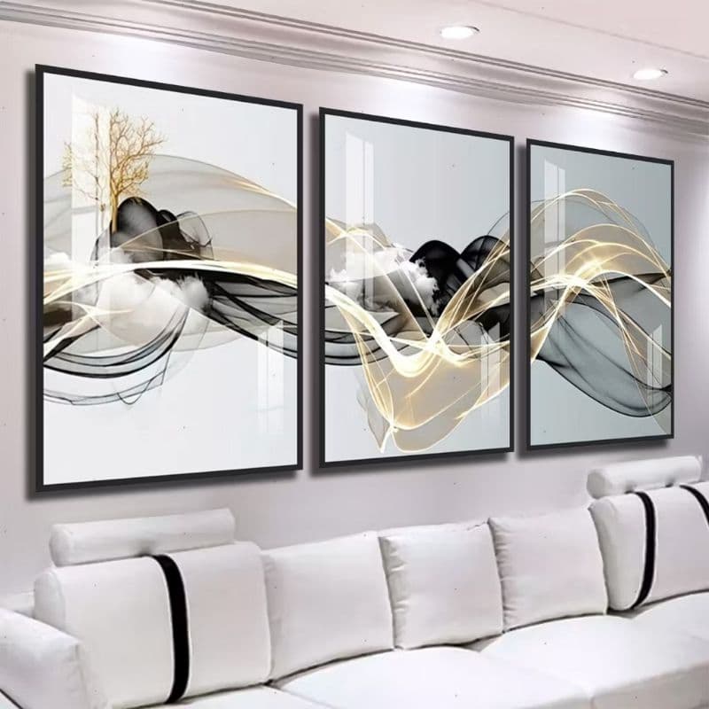 Kit 3 Quadros Decorativos Luxo 60x40 - Instalação Fácil com Fita 3M