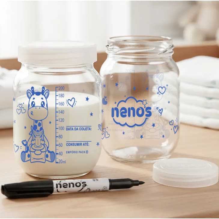 3 Potes de Vidro Armazenar Leite Materno, Graduação 200ml
