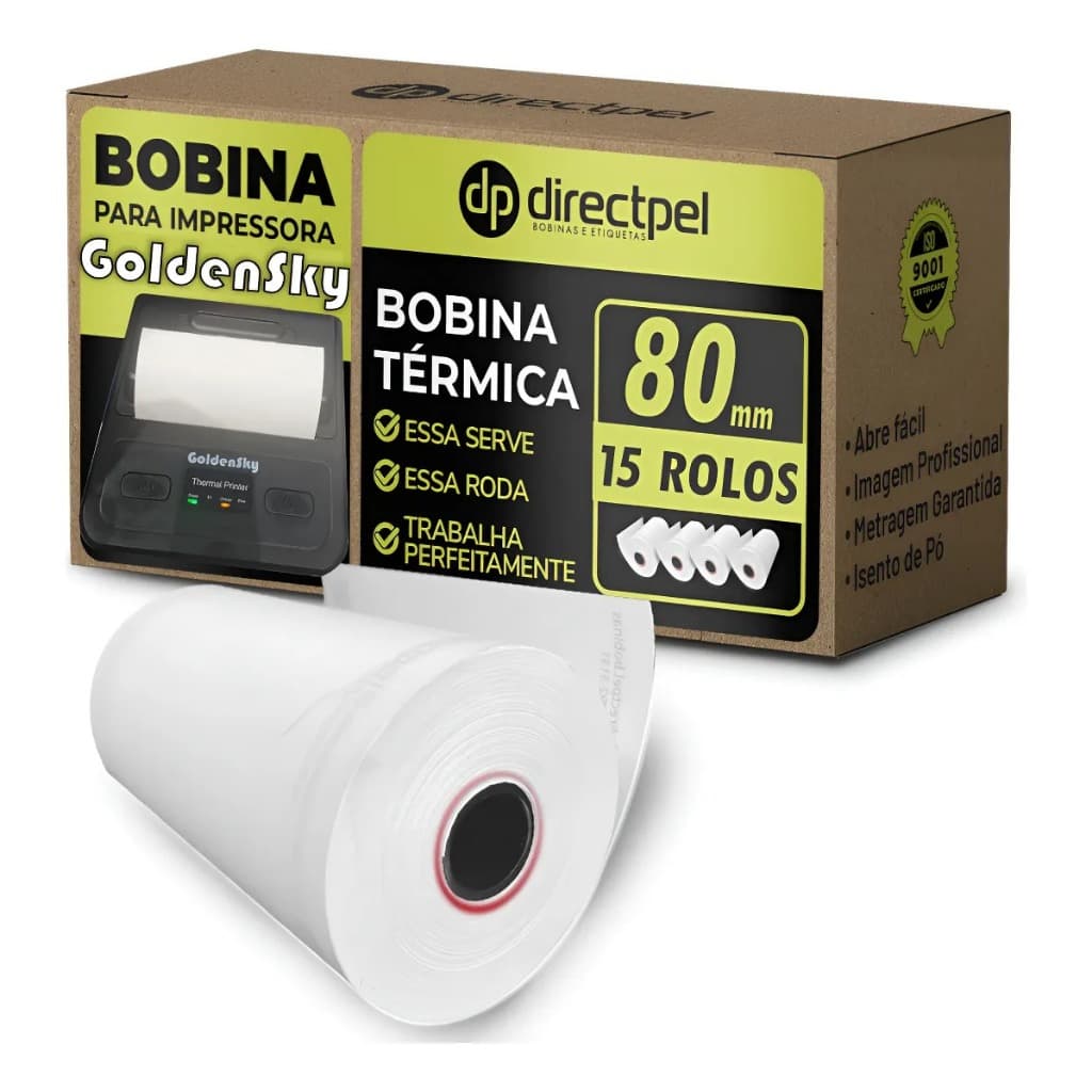 Directpel Bobina 80mm Goldensky Mtp Portátil Papel Grosso Branco
