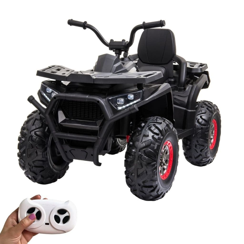 Quadriciclo Elétrico Infantil 4x4 12V Preto com Luzes, Som, Bateria Recarregável e Velocidade de até 8km/h