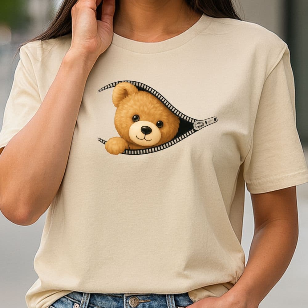 Camiseta Feminina Urso Fofo Zíper 100% Algodão Premium Envio Ja