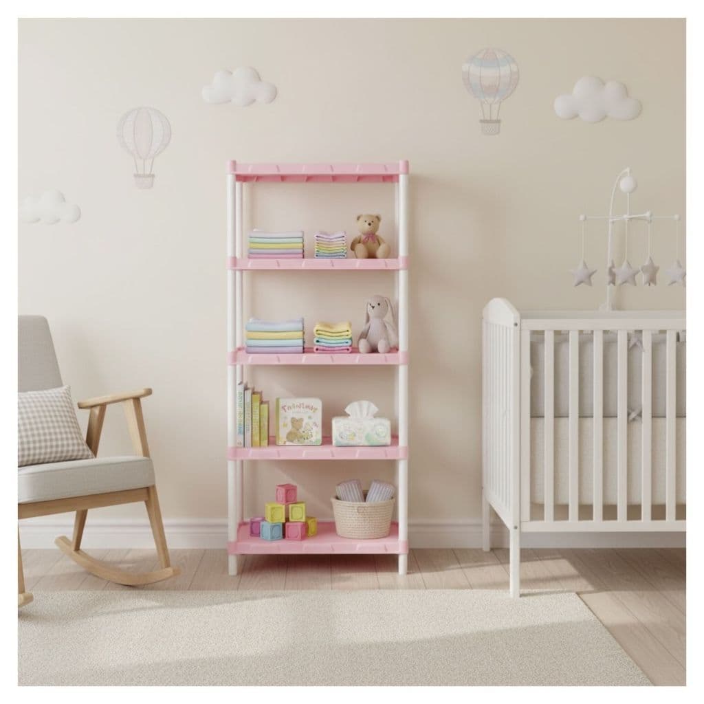 Estante Organizadora Modular Rosa Bebê com 5 Prateleiras e Pezinhos – FLEXA 408
