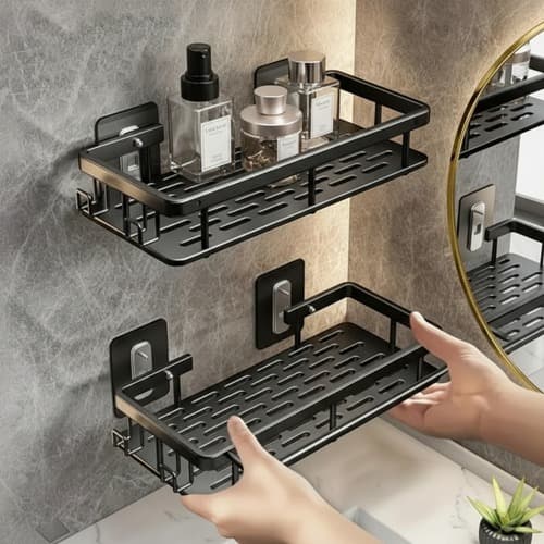 Kit 2 Prateleira Suporte Adesivo Parede Porta Shampoo Banheiro Inox Resistente A Umidade Luxo