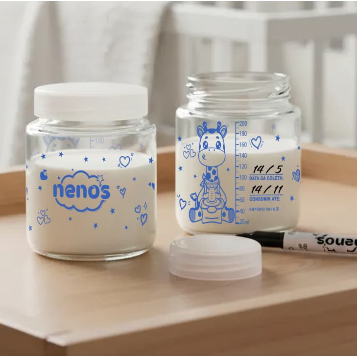 3 Potes de Vidro Armazenar Leite Materno ou Papinha com Graduação 200ml - (GIRAFA 240ml)