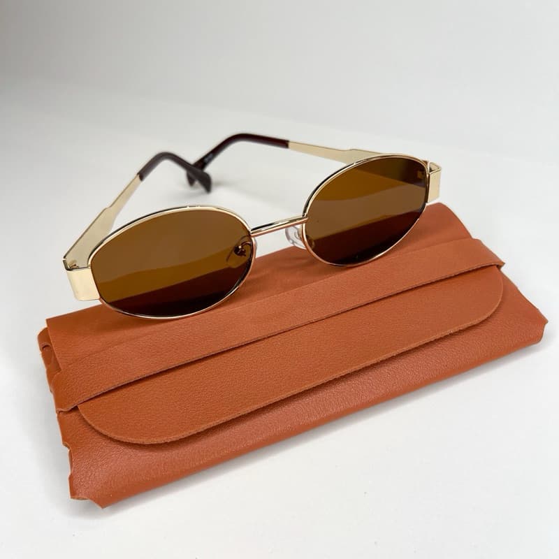 óculos de sol feminino UV 400 moldurado metal dourado vintage marrom c/ case