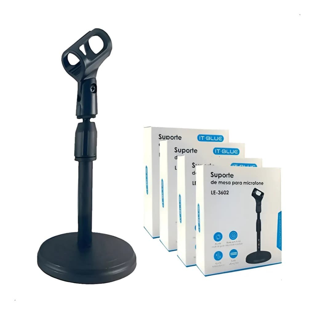 Kit 4 Suportes Pedestal De Microfone De Mesa Estúdio Podcast Preto