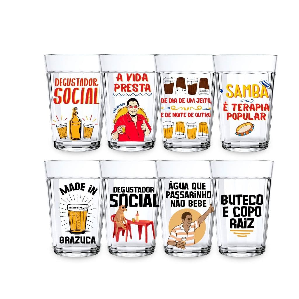 Kit 4 Copos Americanos Estampado Com Frases Meme Samba/Cerveja Presente Criativo Zeca Pagodinho