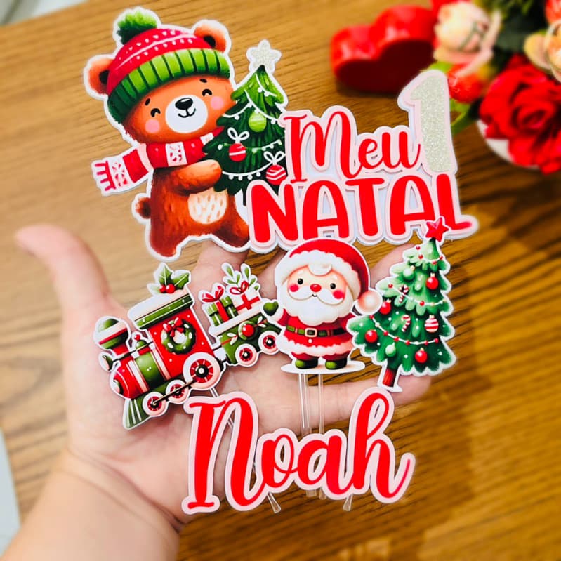 Topo de bolo Natal Festa fim de ano 2027 Presente de Natal Topper Primeiro Natal Festa Ano Novo 2026 topo mesversario
