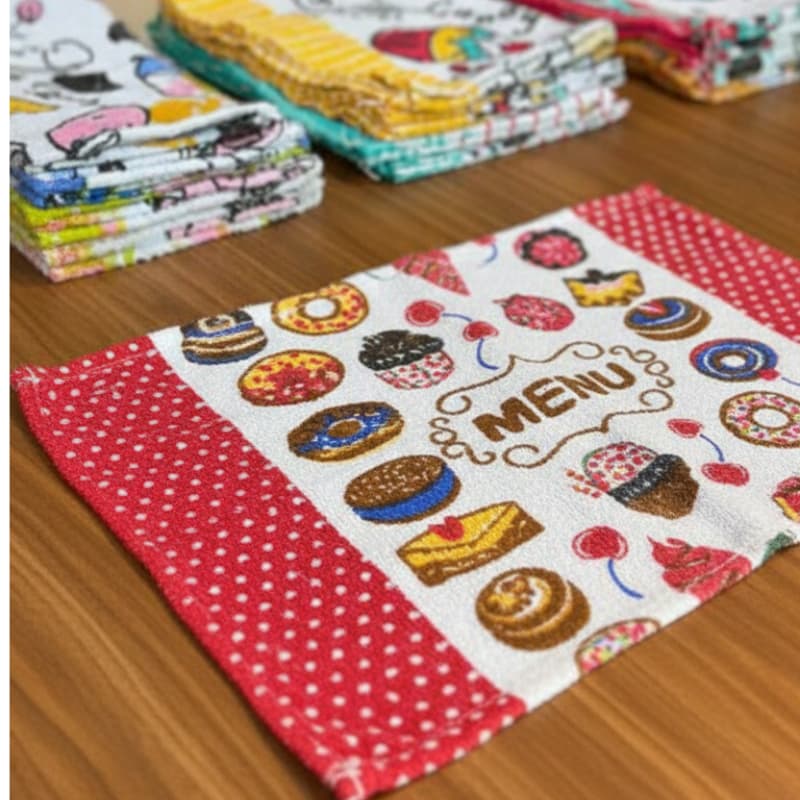 Kit 6 Panos de Prato Atoalhados 40x60 Absorvente Estampado Cozinha Limpeza Secagem Durável Toalha Multiuso