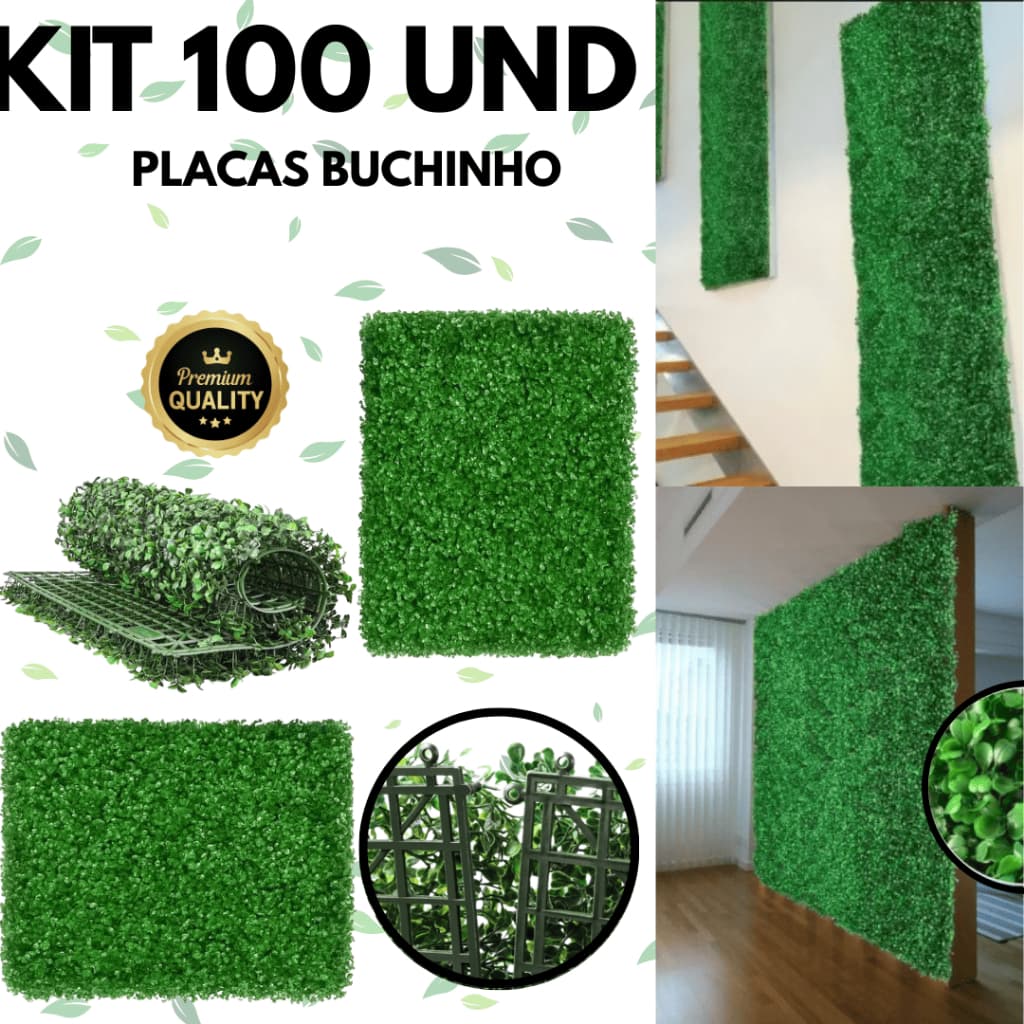 Kit 100 \ 50  Placas Buchinho Artificial 60x40cm – Paineis Verde Decorativo Durável Charme Decoração