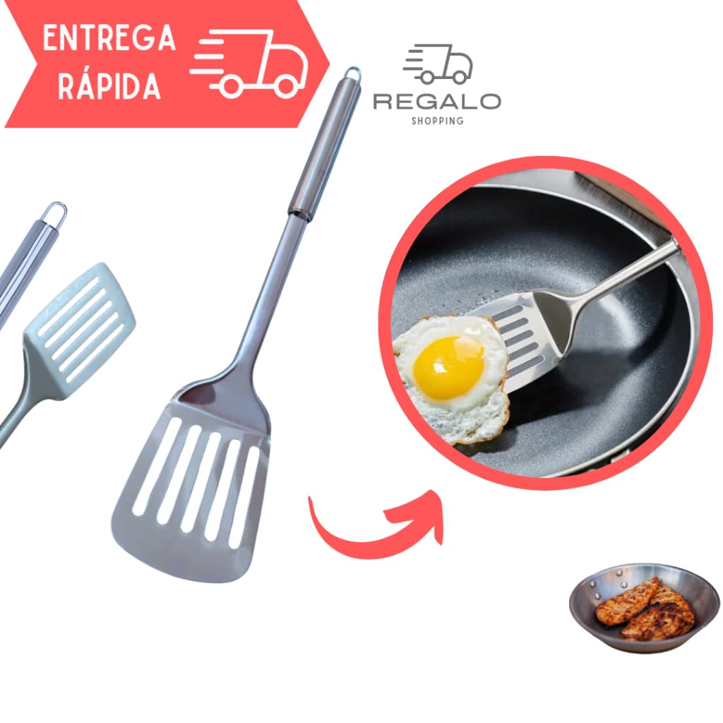Espatula de Inox para Hamburguer Lanche Grande com Alça Utensilio de Cozinha 34cm Aço Inox