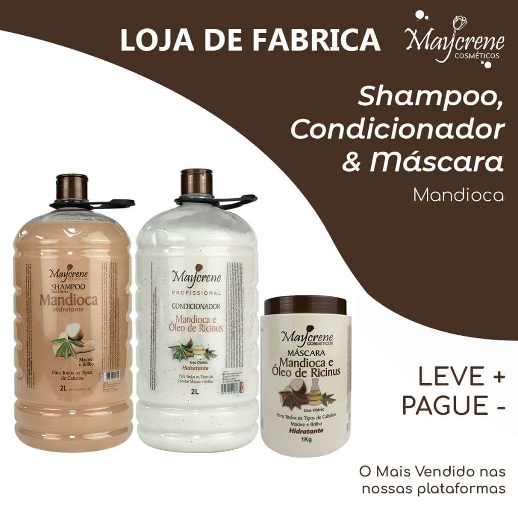 Kit Mandioca 2L  - 1 Shampoo 2L+ 1 Condicionador 2L + 1 Máscara 1KG - Nutri e Repara Fios