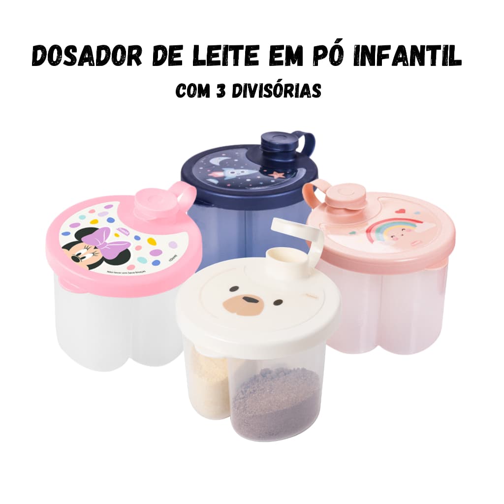 Dosador de Leite em Pó Infantil com 3 Divisórias Pote Plasútil Bebê