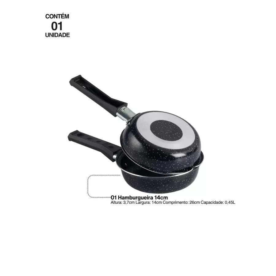 Frigideira Dupla Hamburgueira e Omeleteira Antiaderente 14 cm Preto