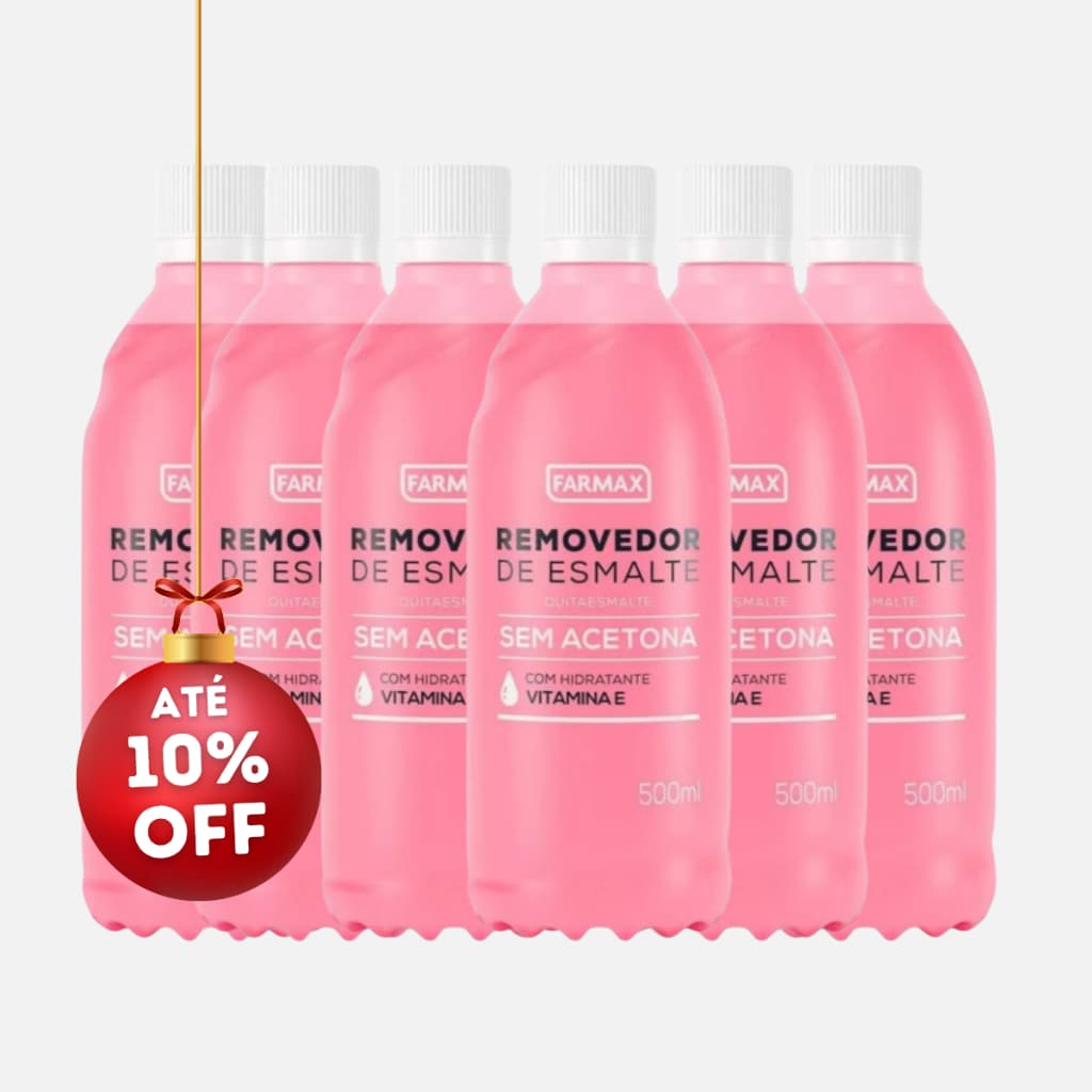 Kit 6 Removedor Esmalte Farmax Vitamina E 500ml  Sem Acetona Vegano Hidrata Cutículas Saudáveis