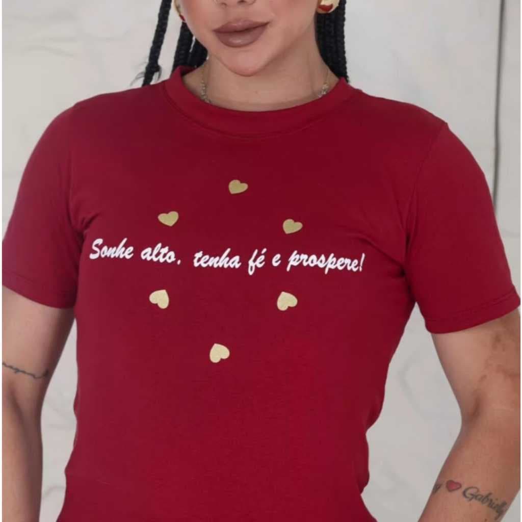 Camiseta Cristã Feminina Fé – Letra Puff Alto Relevo