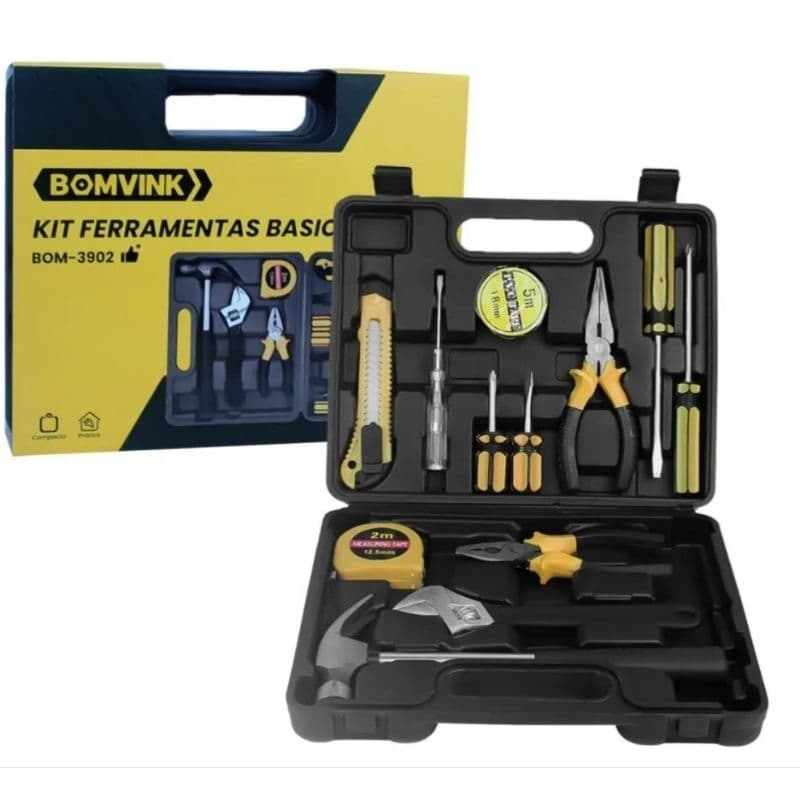 maleta de ferramentas kit com 12 peças , martelo, alicate, estilete,chave de fenda ,chave Philips, fita