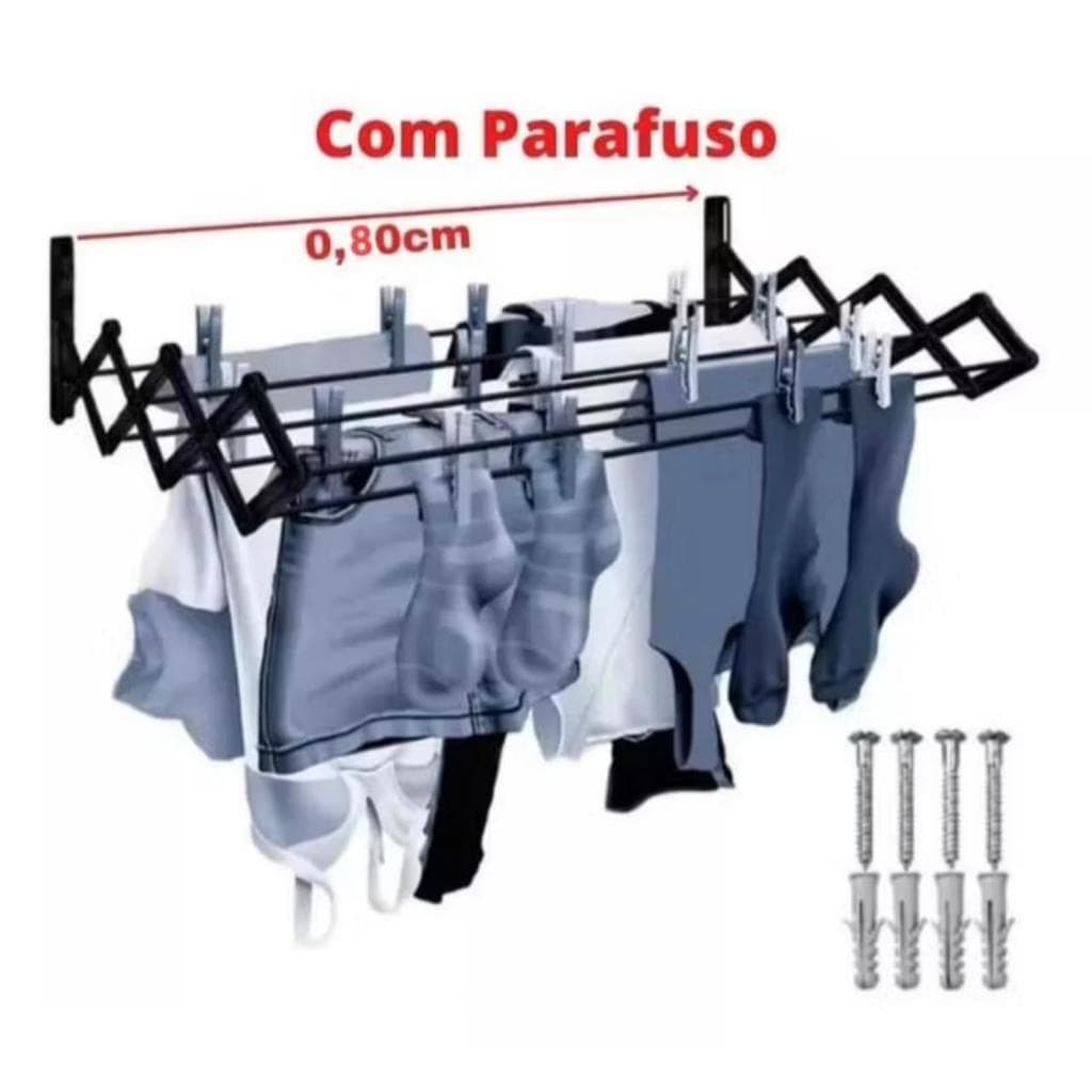 Varal De Roupa Retrátil Para Parede 60cm Apartamento Casa Sanfonado Não Enferruja