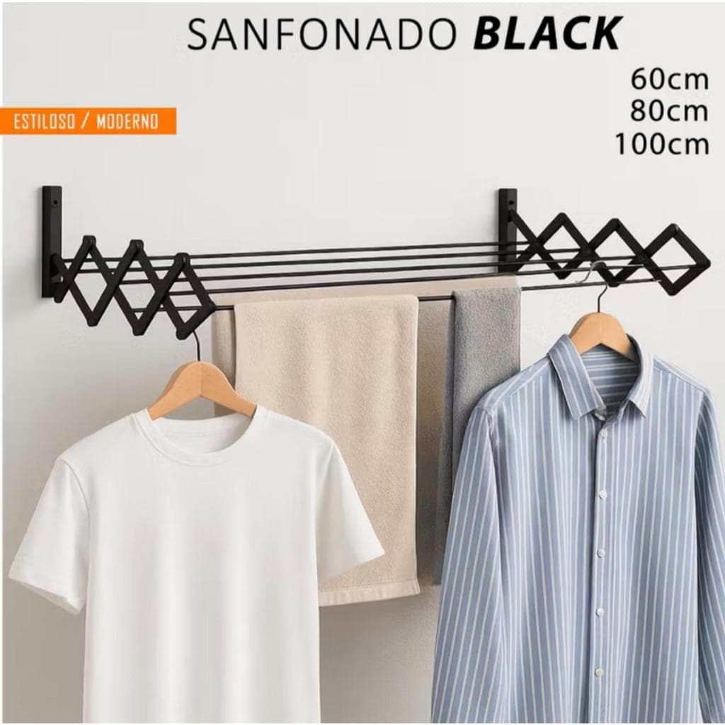 Varal De Roupa Retrátil Para Parede 60cm Apartamento Casa Sanfonado Não Enferruja