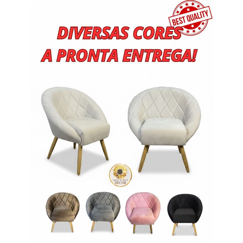 Cadeira Poltrona Decorativa Veludo Para Sala De Estar Recepção Manicure Penteadeira Pés Reforçado