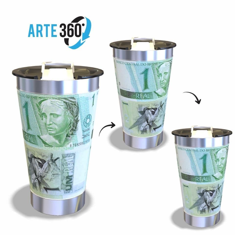 Copo Térmico Personalizado Tema Dinheiro Notas Cédulas Real 473ml