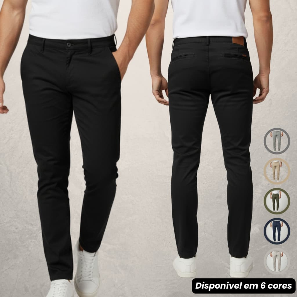 Calça Masculina Alfaiataria Sarja Premium com Elástano Esporte Fino