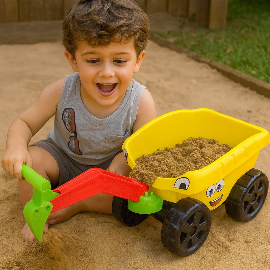 Escavador Infantil Dismat Brinquedo de Areia com Pá Móvel e Rodas Grandes Educativo