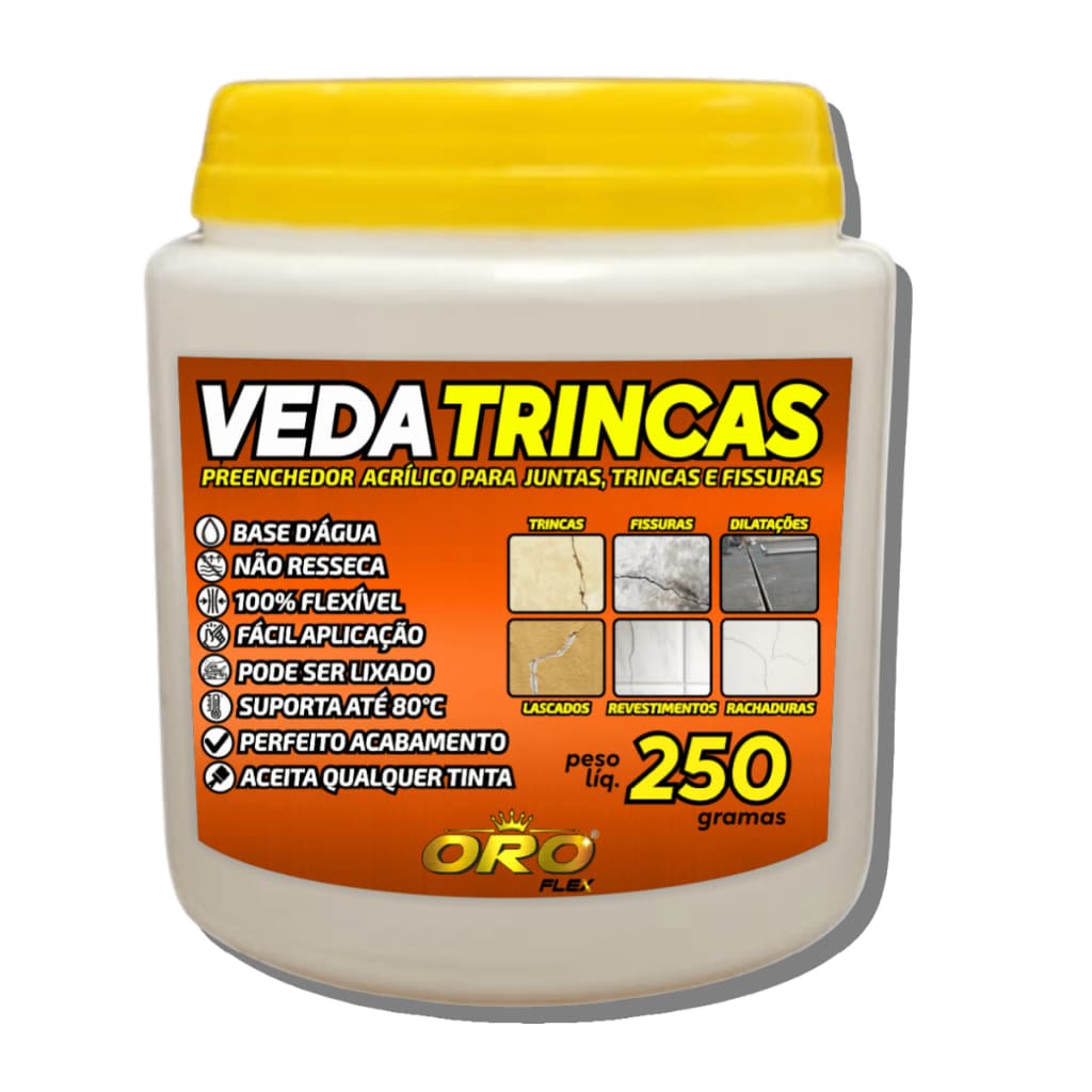 Massa reparadora VEDA TRINCAS de paredes, pisos, azulejos, lajes, concreto 250GR OROFLEX CORES