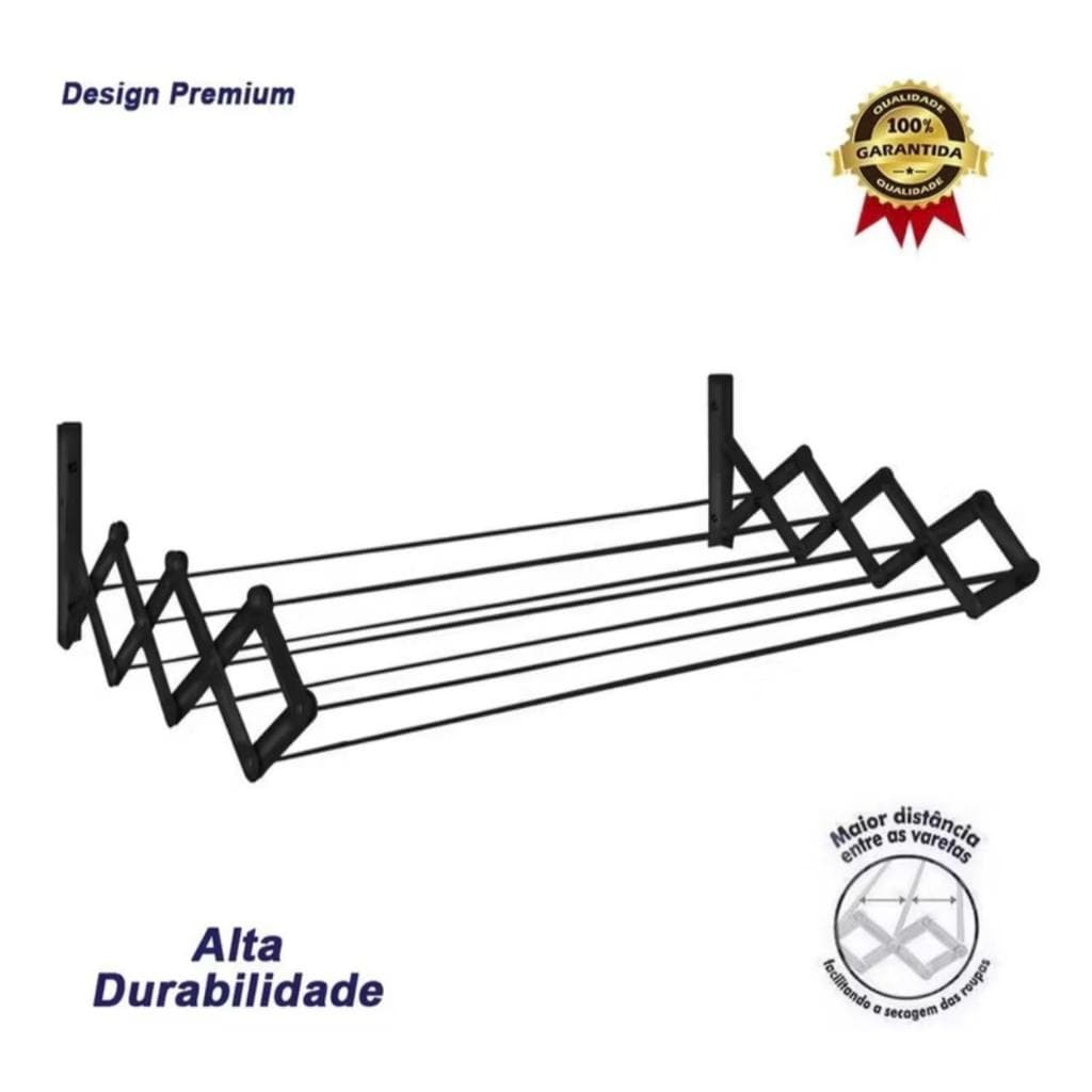 Varal de Parede Sanfonado Secalux Retratil 60cm Anti-ferrugem Grande Reforçado Compacto