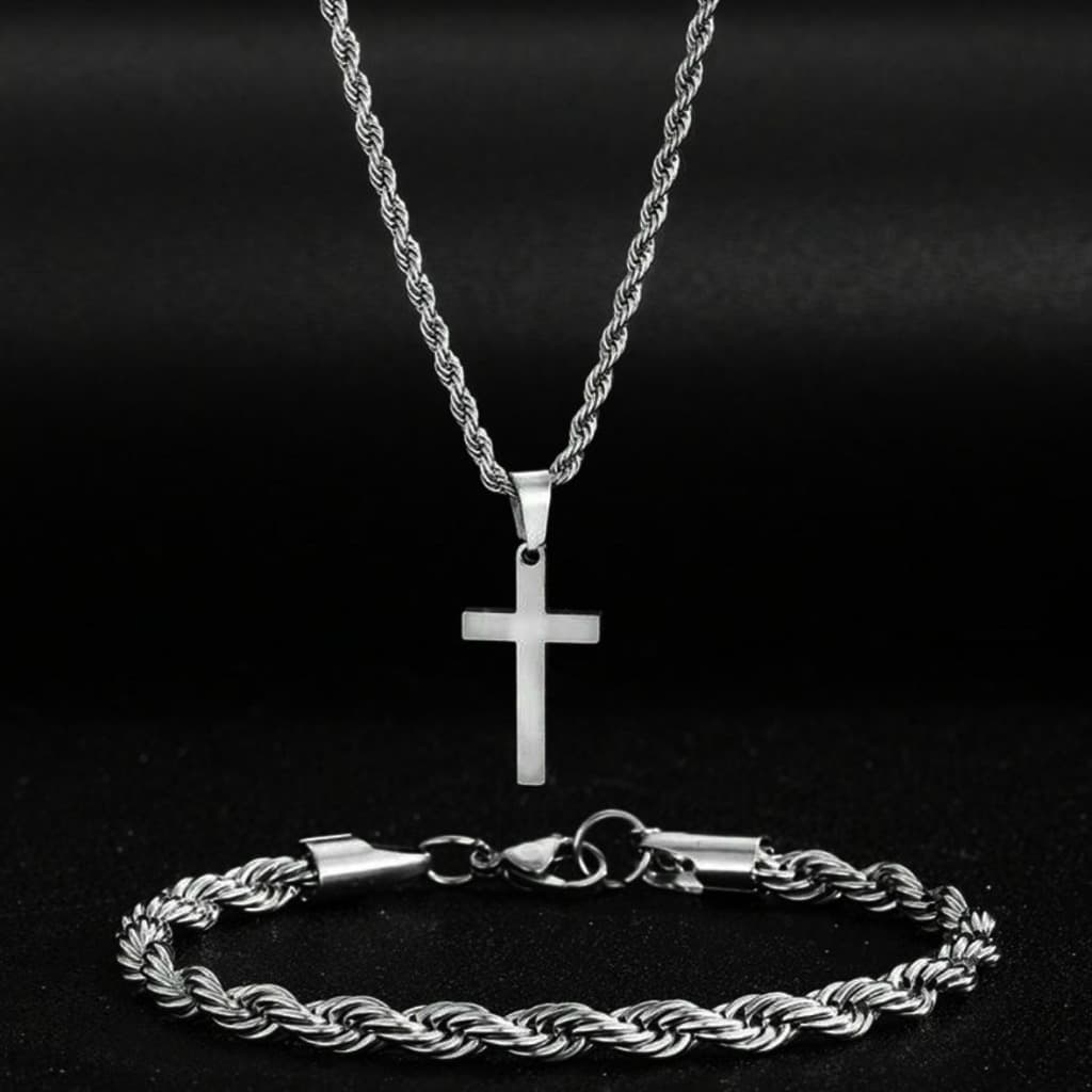Colar E Pulseira Cordão Baiano Prata 925 Luxo Kit Masculino