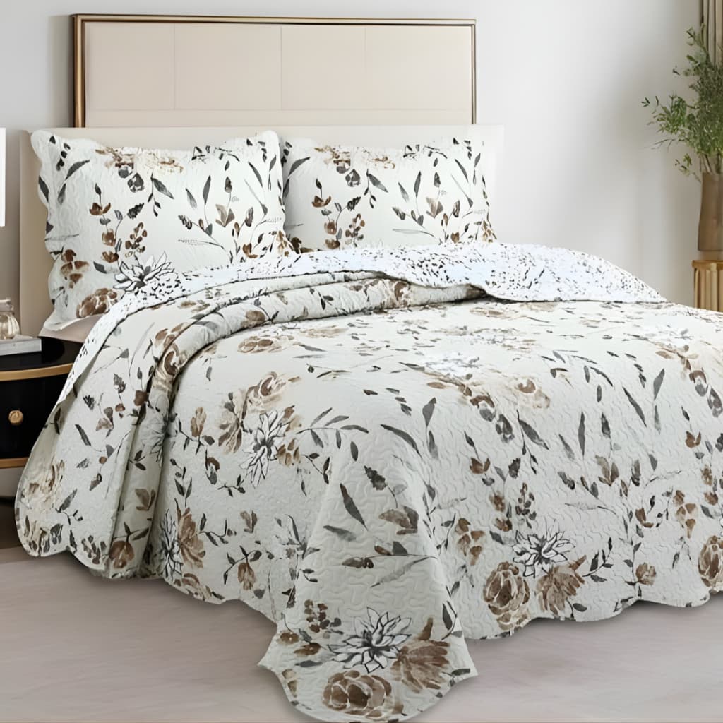 Cobre Leito Casal Estampa Floral Decorativo com Porta Travesseiro