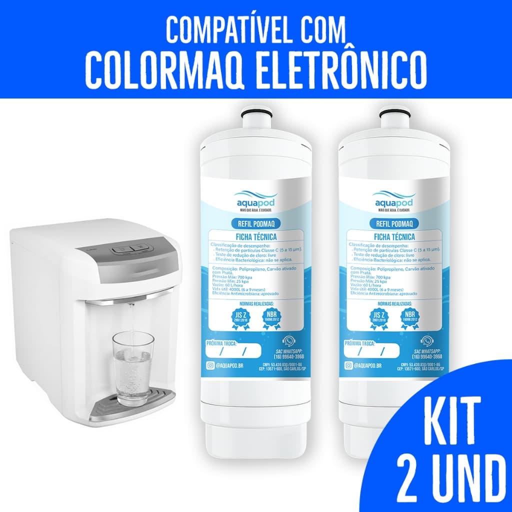 Kit 2 Refil Aquapod Compatilvel com Purificador Colormaq Eletrônico Branco