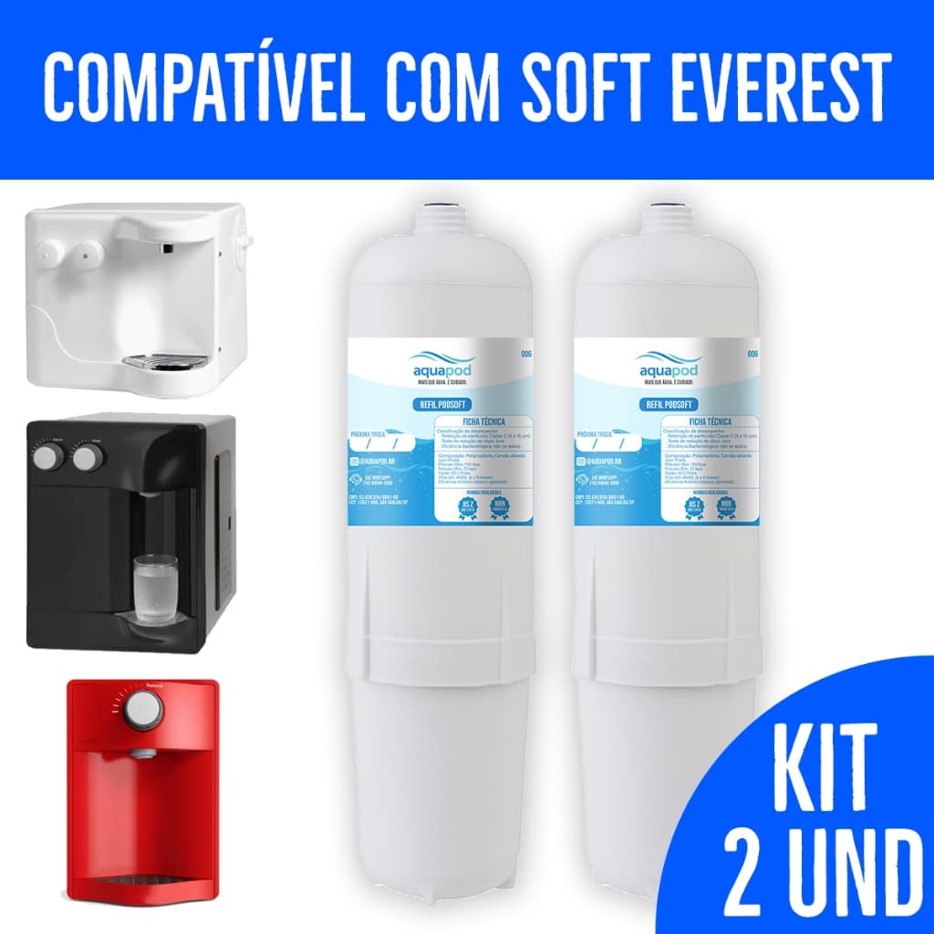 Kit 2 Refil Aquapod Compatilvel com Purificador Soft Everest