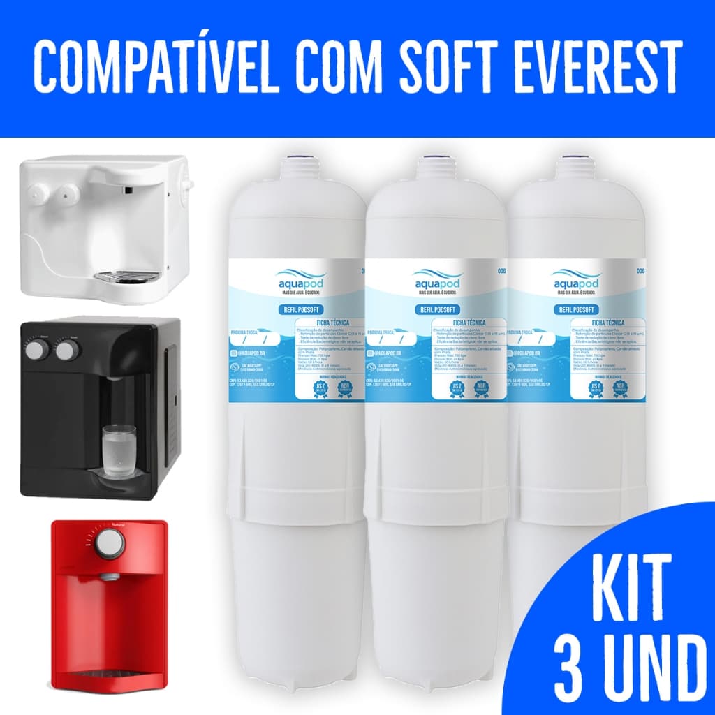 Kit 3 Refil Aquapod Compatilvel com Purificador Soft Everest