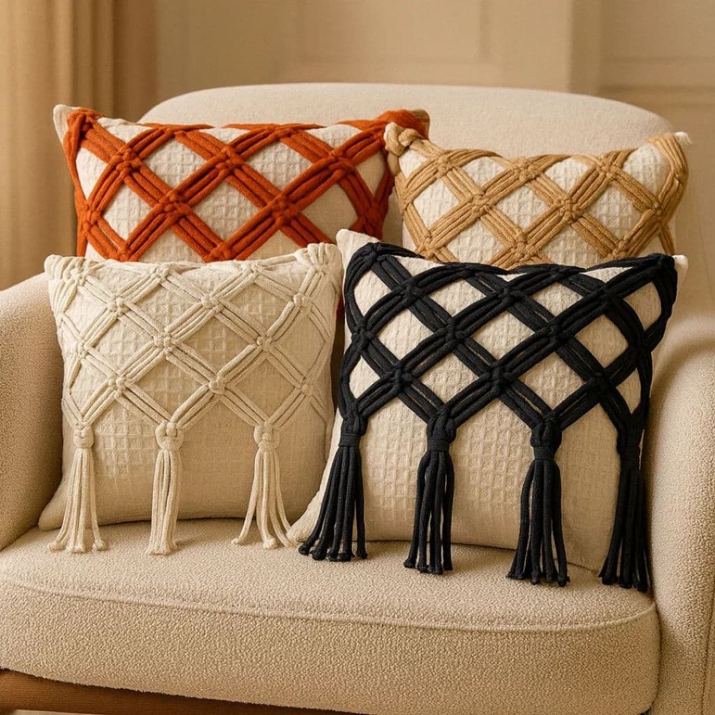 Capa Almofada Macramê Trançada Artesanal Boho Decoração Sofá 100% Algodão 45x45