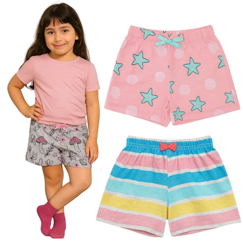 Kit 3 Shorts de Pijama Infantil para Menina – Tecido Macio e Delicado