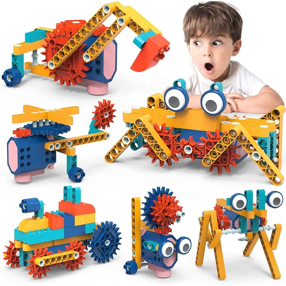 Brinquedo Criativo Didatico de Montar Blocos Com Motor a Pilha Engenharia