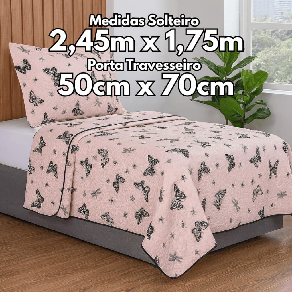 Cobre Leito e Porta Travesseiro Kit 2 peças Estampado de Borboleta para Cama Solteiro Promoção