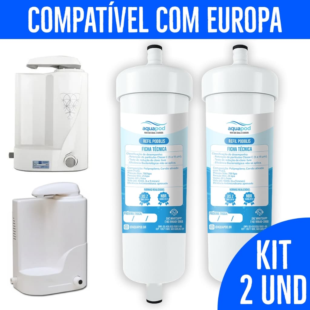 Kit 2 Refil Aquapod Compatilvel com Purificador Europa By Hebe e Bliss