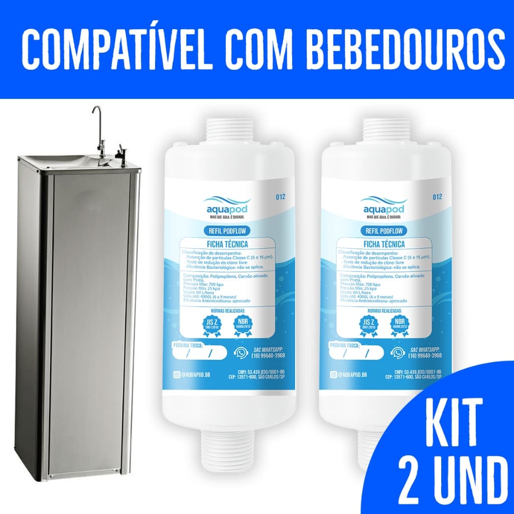 Kit 2 Refil Aquapod Compatilvel com Bebedouro Pressão Bag Industrial IBBL