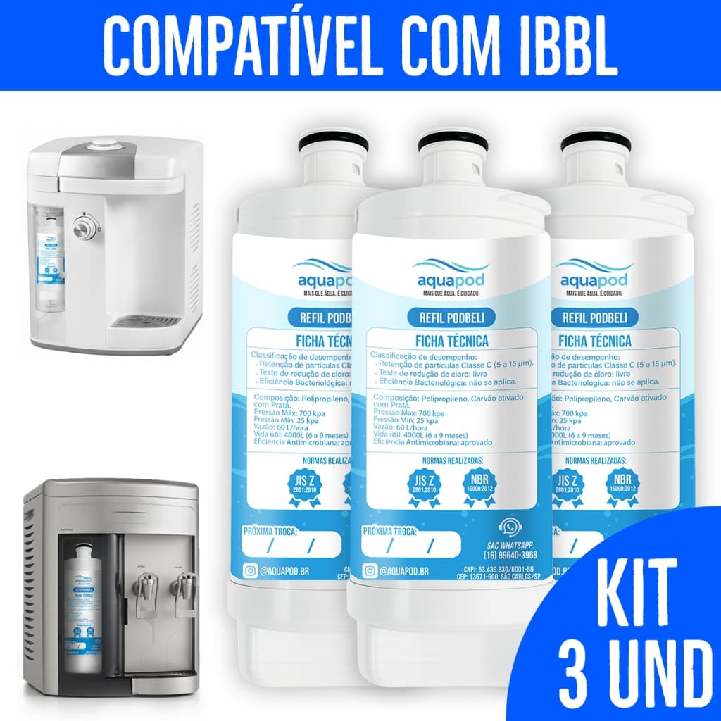 Kit 3 Refil Aquapod Compatilvel com Purificador Immaginare FR600 IBBL