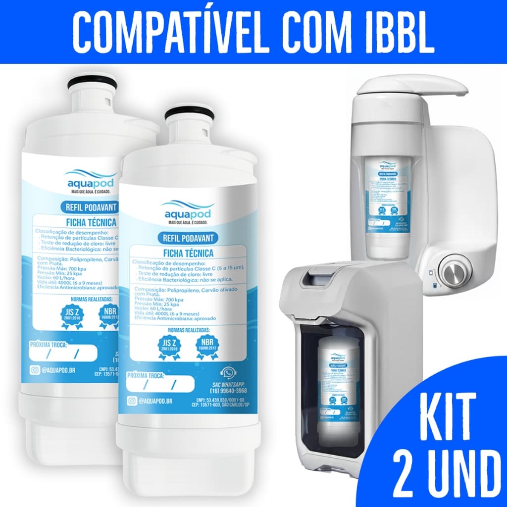 Kit 2 Refil Aquapod Compatilvel com Purificador Avanti Mio Ibbl