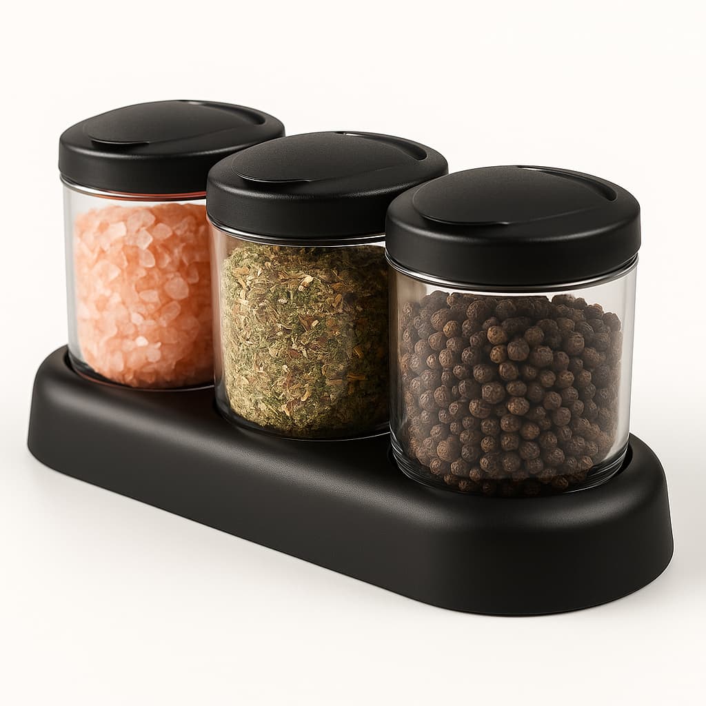 Kit Porta Temperos 3 Potes 180ml com Suporte Organizador para Cozinha