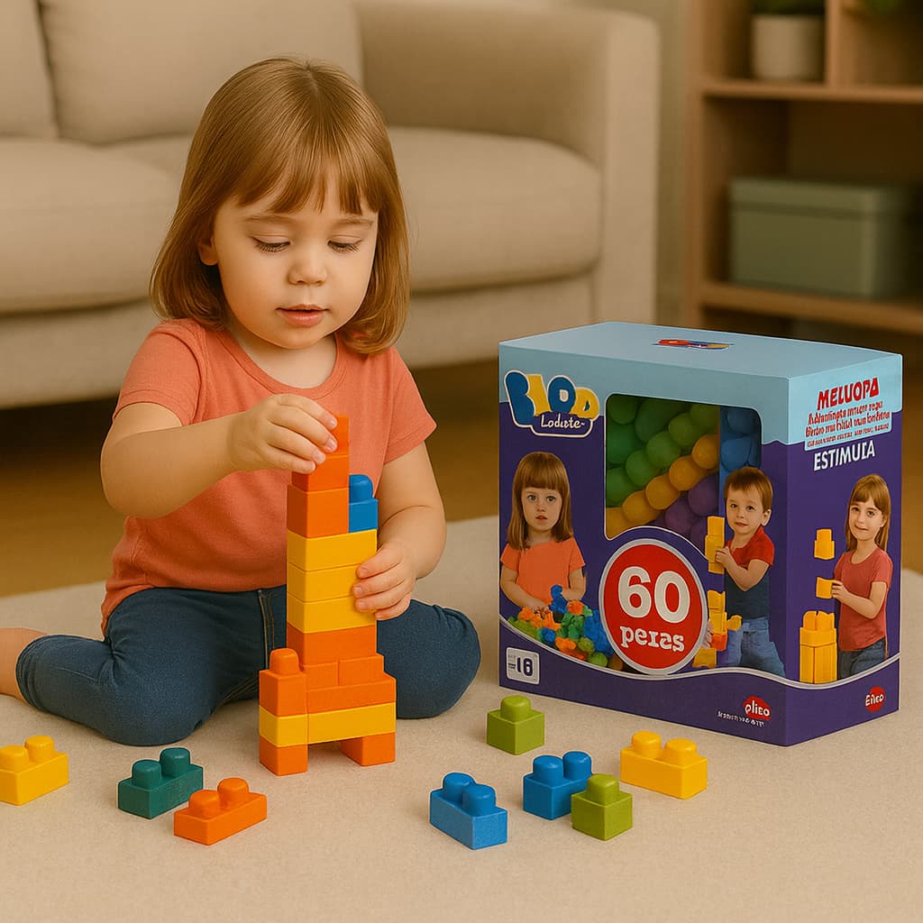 Blocos de Montar Infantil 60 Peças Dismat Mais Blocos V Educativo Criativo +18m