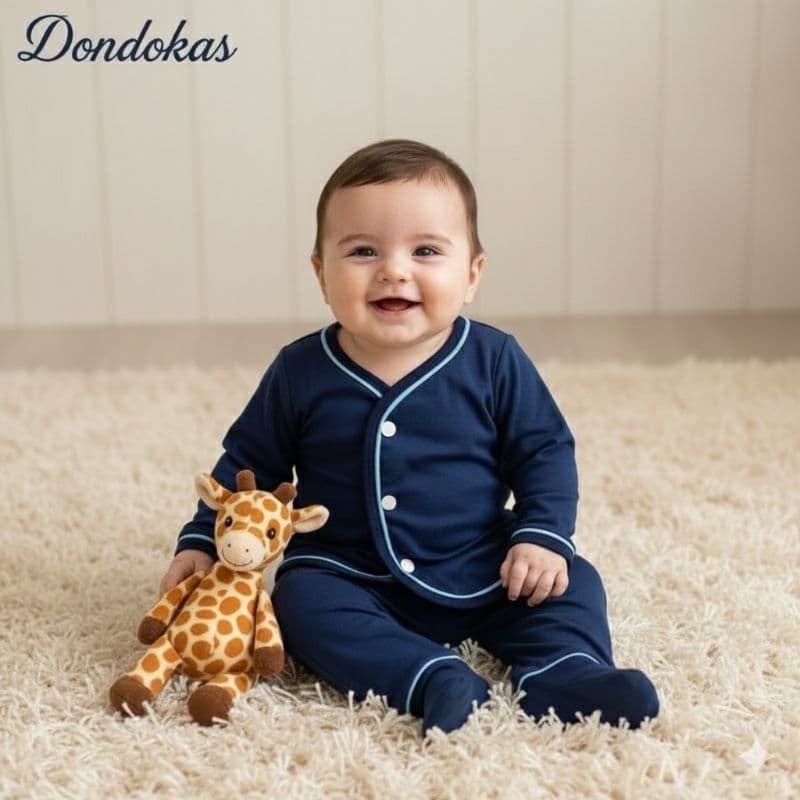Pijama para Bebê Manga Longa Menino Baby Doll Americano Botão