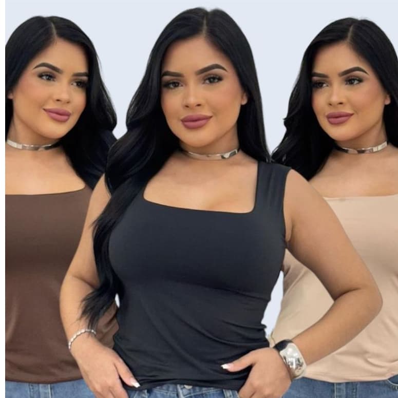 Regata Feminina Blusa Sem Manga Decote Quadrado Suplex Premium Liso Poliam Blogueira Regatinha Verão
