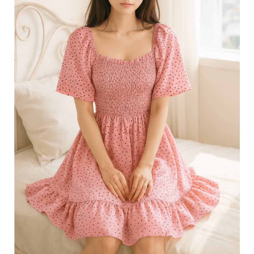 vestido fofo poá rosa bufante camponesa babado kawaii lolita fairy cottagecore y2k princesa coquette