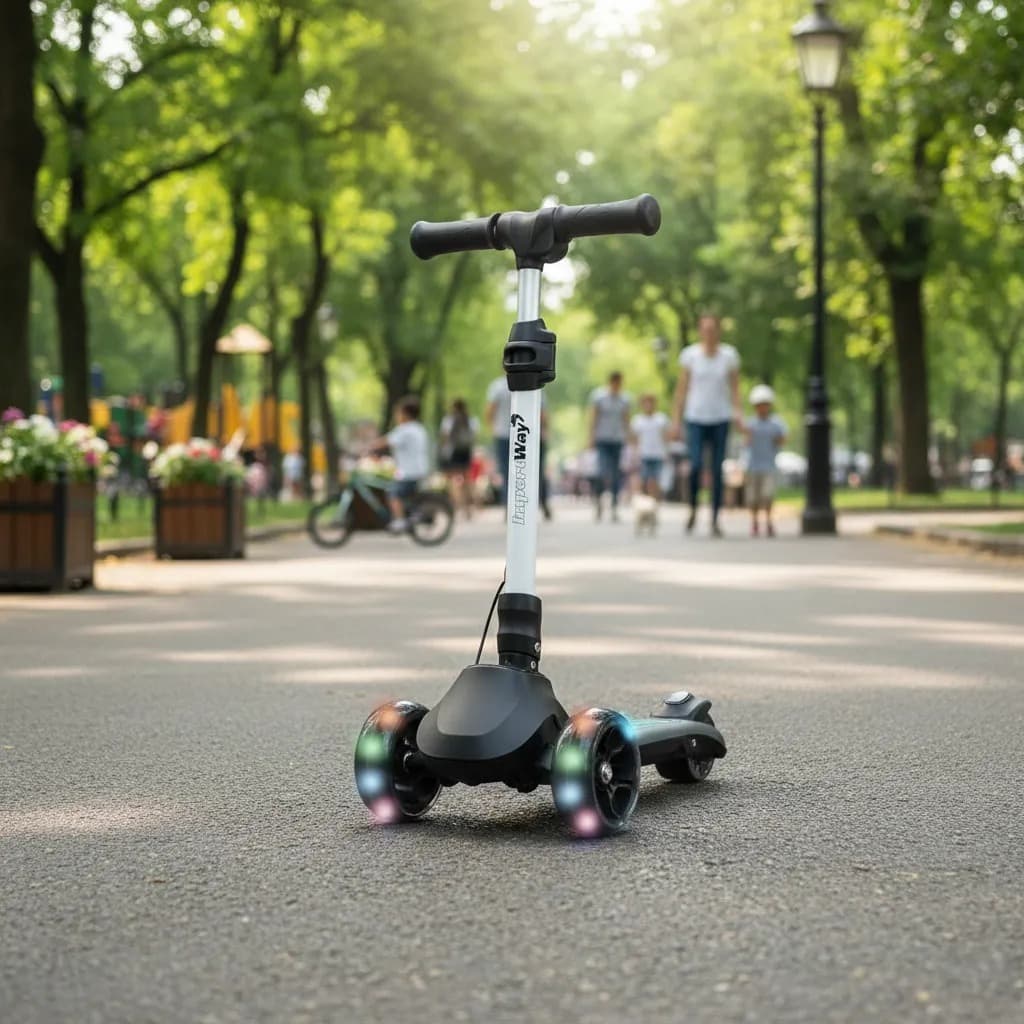 MegaScoot Trio 130W – Patinete Elétrico Infantil 3 Rodas com LED Luminosas com Iluminação Colorida