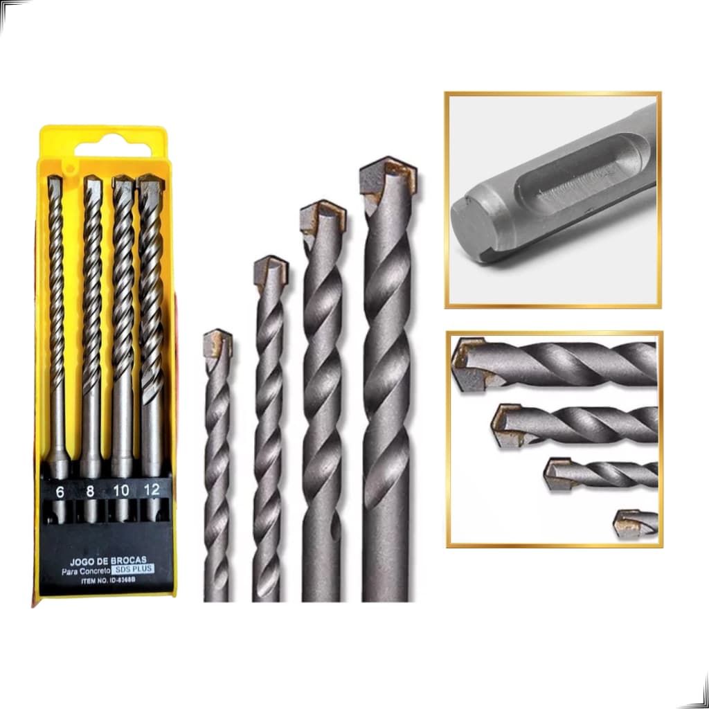 Jogo/kit de Brocas SDS Plus Profissional Para Concreto 6 a 12 mm - Obra Martelete Encaixe Rapido